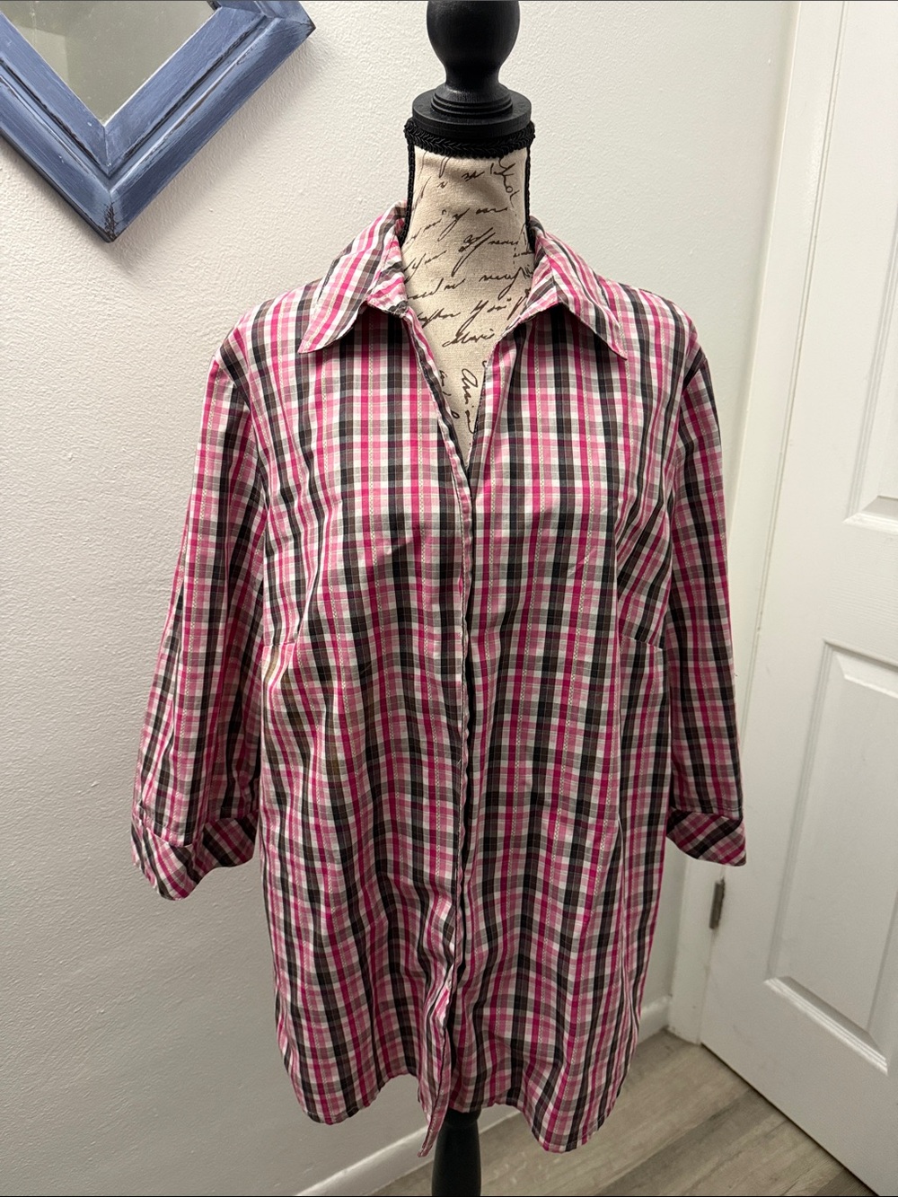 Alia Pink Black and White Plaid Button-Down Shirt